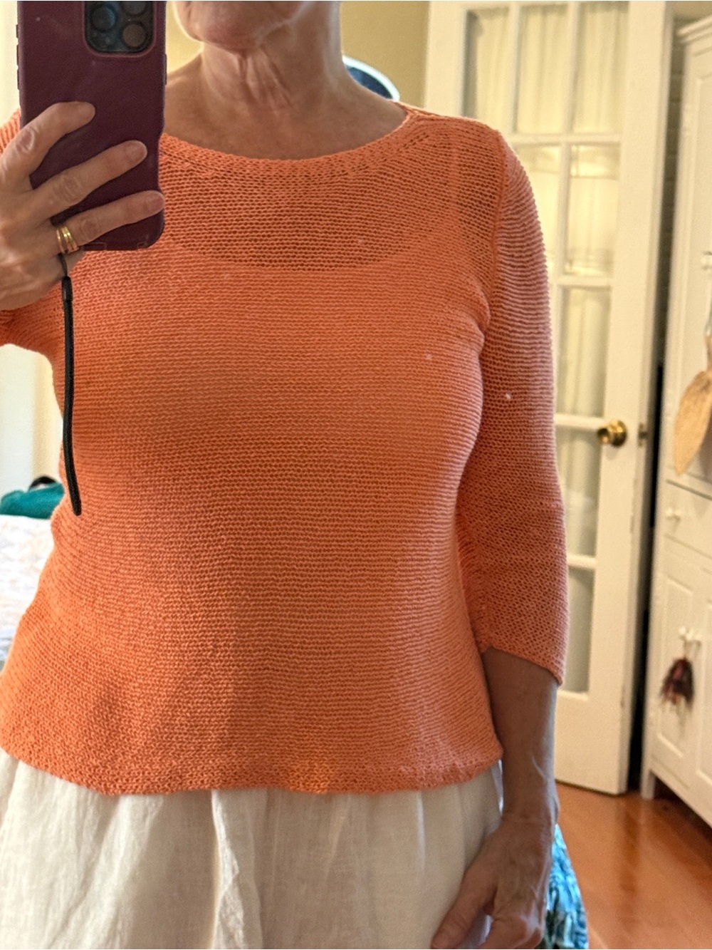 Eileen Fisher Bright Orange Scoop Neck Knit Sweater